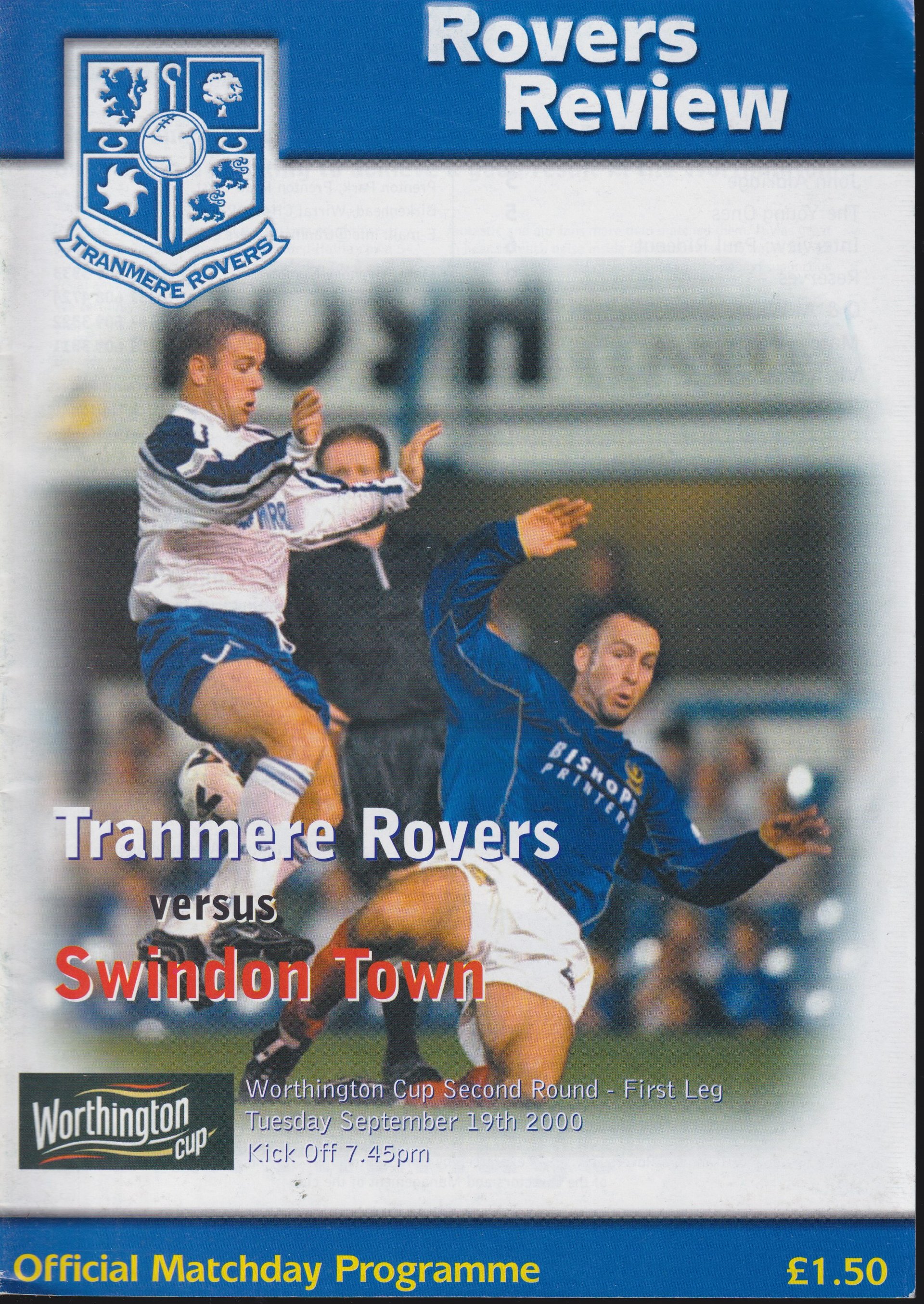 Tranmere Rovers v Swindon Town match programme